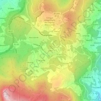 Topografische Karte Cidáns, Höhe, Relief