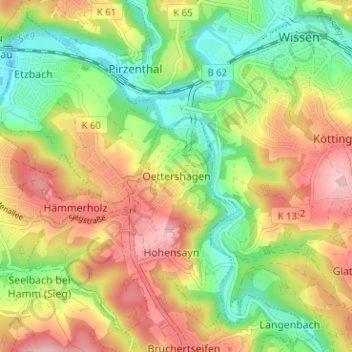 Topografische Karte Oettershagen, Höhe, Relief