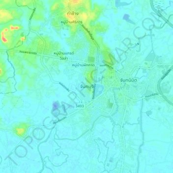 Topografische Karte Chanthaburi, Höhe, Relief
