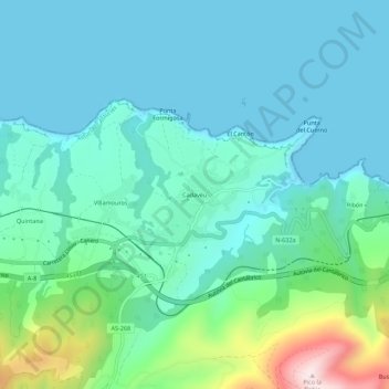 Topografische Karte Cadavéu, Höhe, Relief