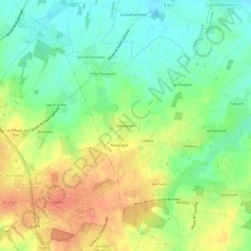 Topografische Karte Kercassier, Höhe, Relief