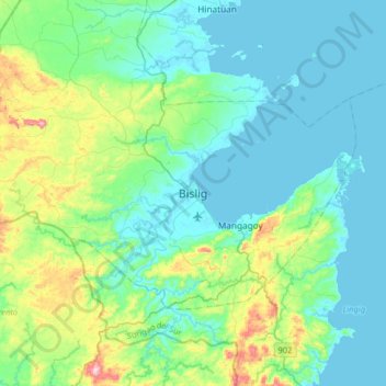 Topografische Karte Bislig, Höhe, Relief