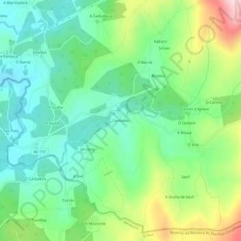 Topografische Karte Cernadas, Höhe, Relief