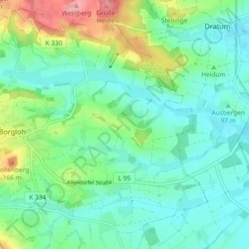 Topografische Karte Uphöfen, Höhe, Relief