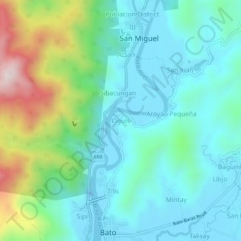 Topografische Karte Oguis, Höhe, Relief