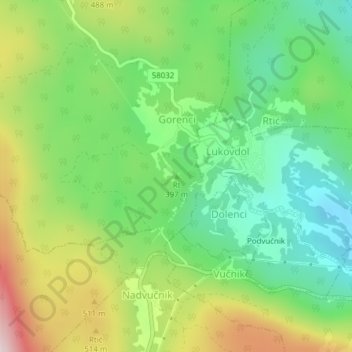 Topografische Karte Rt, Höhe, Relief