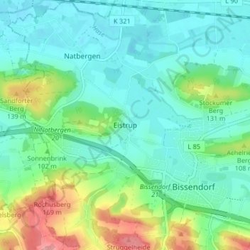 Topografische Karte Eistrup, Höhe, Relief