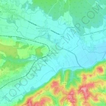 Topografische Karte Gasselsdorf, Höhe, Relief