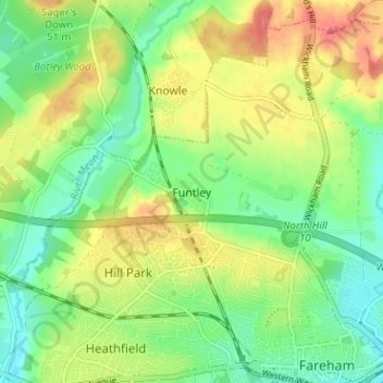Topografische Karte Funtley, Höhe, Relief