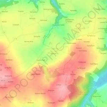 Topografische Karte Kermao, Höhe, Relief