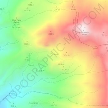 Topografische Karte Posten, Höhe, Relief