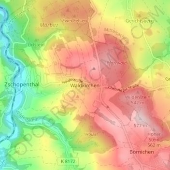 Topografische Karte Waldkirchen, Höhe, Relief