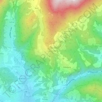 Topografische Karte Kalkleiten, Höhe, Relief