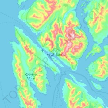 Topografische Karte Ketchikan, Höhe, Relief
