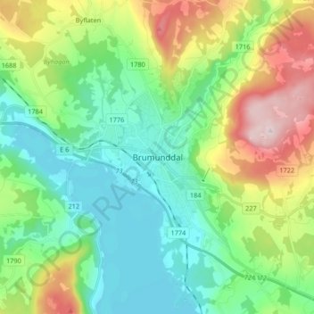 Topografische Karte Brumunddal, Höhe, Relief