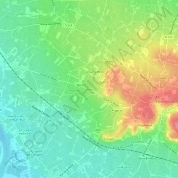 Topografische Karte Beau, Höhe, Relief