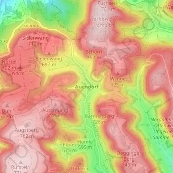 Topografische Karte Auendorf, Höhe, Relief