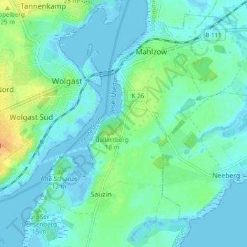 Topografische Karte Holzhäuser, Höhe, Relief