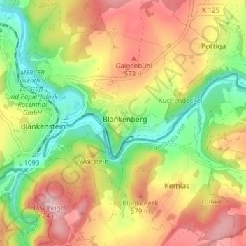 Topografische Karte Blankenberg, Höhe, Relief