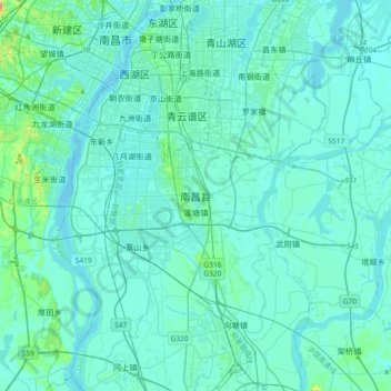 Topografische Karte 南昌县, Höhe, Relief