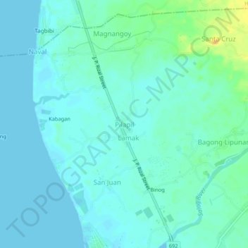 Topografische Karte Pilapil, Höhe, Relief