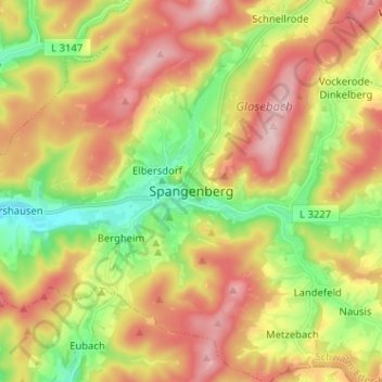 Topografische Karte Spangenberg, Höhe, Relief
