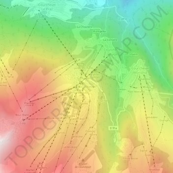 Topografische Karte Courchevel, Höhe, Relief