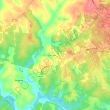 Topografische Karte Blueridge Forest, Höhe, Relief