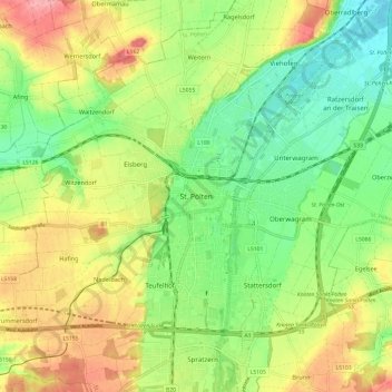 Topografische Karte St. Pölten, Höhe, Relief