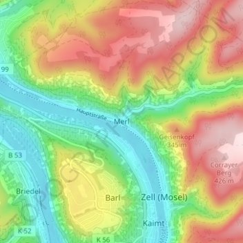 Topografische Karte Merl, Höhe, Relief