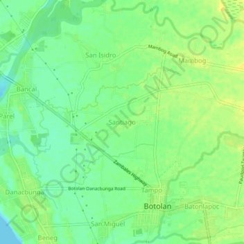 Topografische Karte Santiago, Höhe, Relief