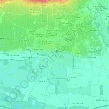 Topografische Karte Le Verger, Höhe, Relief