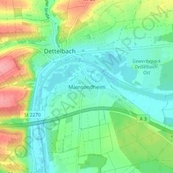 Topografische Karte Mainsondheim, Höhe, Relief