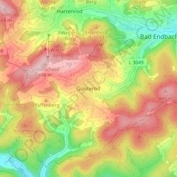 Topografische Karte Günterod, Höhe, Relief
