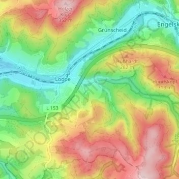 Topografische Karte Unterbüchel, Höhe, Relief
