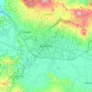 Topografische Karte Bandung, Höhe, Relief