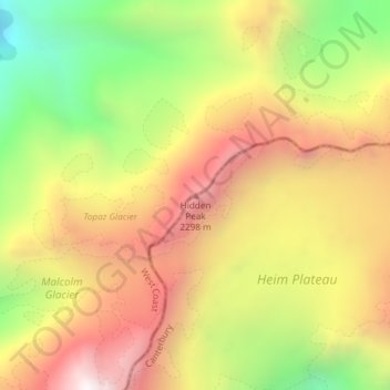 Topografische Karte Hidden Peak, Höhe, Relief