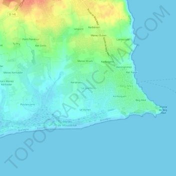 Topografische Karte Le Gozforn, Höhe, Relief