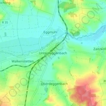 Topografische Karte Unterdeggenbach, Höhe, Relief