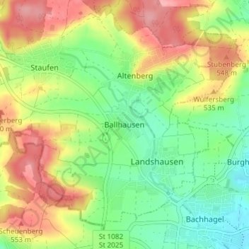 Topografische Karte Ballhausen, Höhe, Relief
