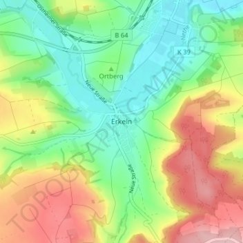 Topografische Karte Erkeln, Höhe, Relief