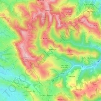 Topografische Karte La Combe del Ly, Höhe, Relief