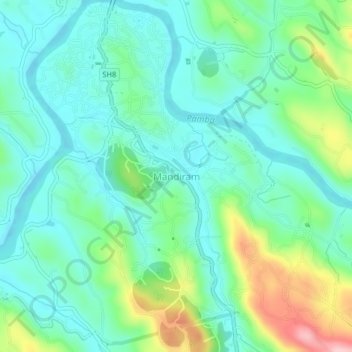 Topografische Karte Mandiram, Höhe, Relief