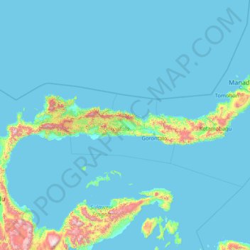 Topografische Karte Gorontalo, Höhe, Relief
