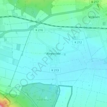 Topografische Karte Alvesrode, Höhe, Relief