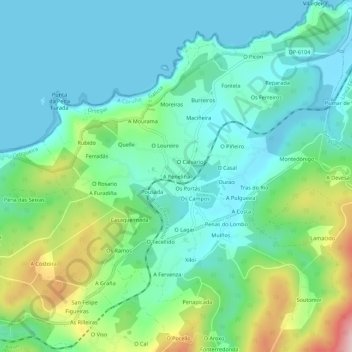 Topografische Karte A Peneliña, Höhe, Relief