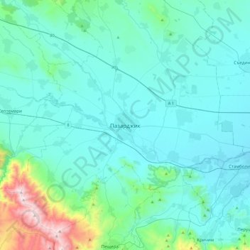 Topografische Karte Pasardschik, Höhe, Relief