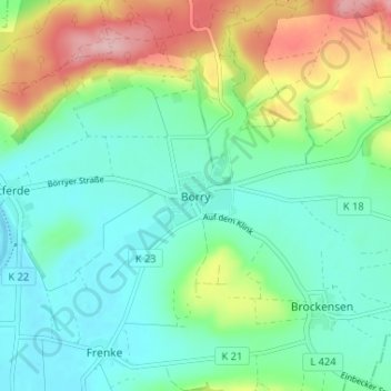 Topografische Karte Börry, Höhe, Relief