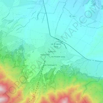 Topografische Karte Bansko, Höhe, Relief