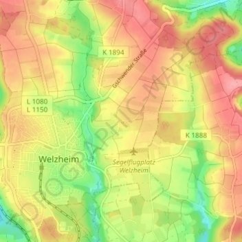 Topografische Karte Eberhardsweiler, Höhe, Relief